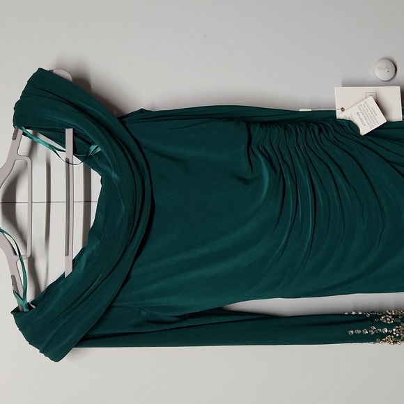 Mac Duggal Beaded cuff drop shoulder faux wrap gown - Picture 7 of 15